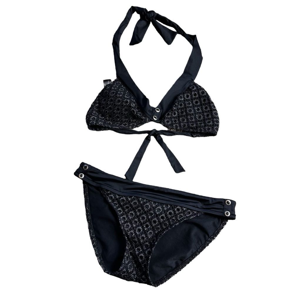 Bisou Bisou Black Crochet Two-Piece Bikini